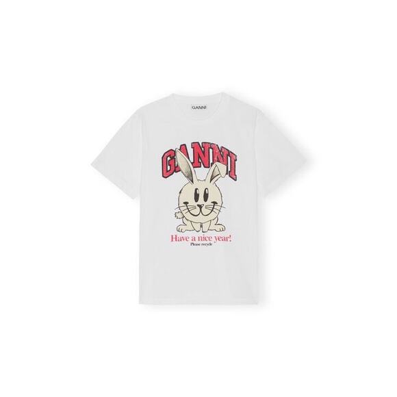 GANNI Have A Nice Year Crew Neck T-Shirt White Size 34 - Picture 2 of 6